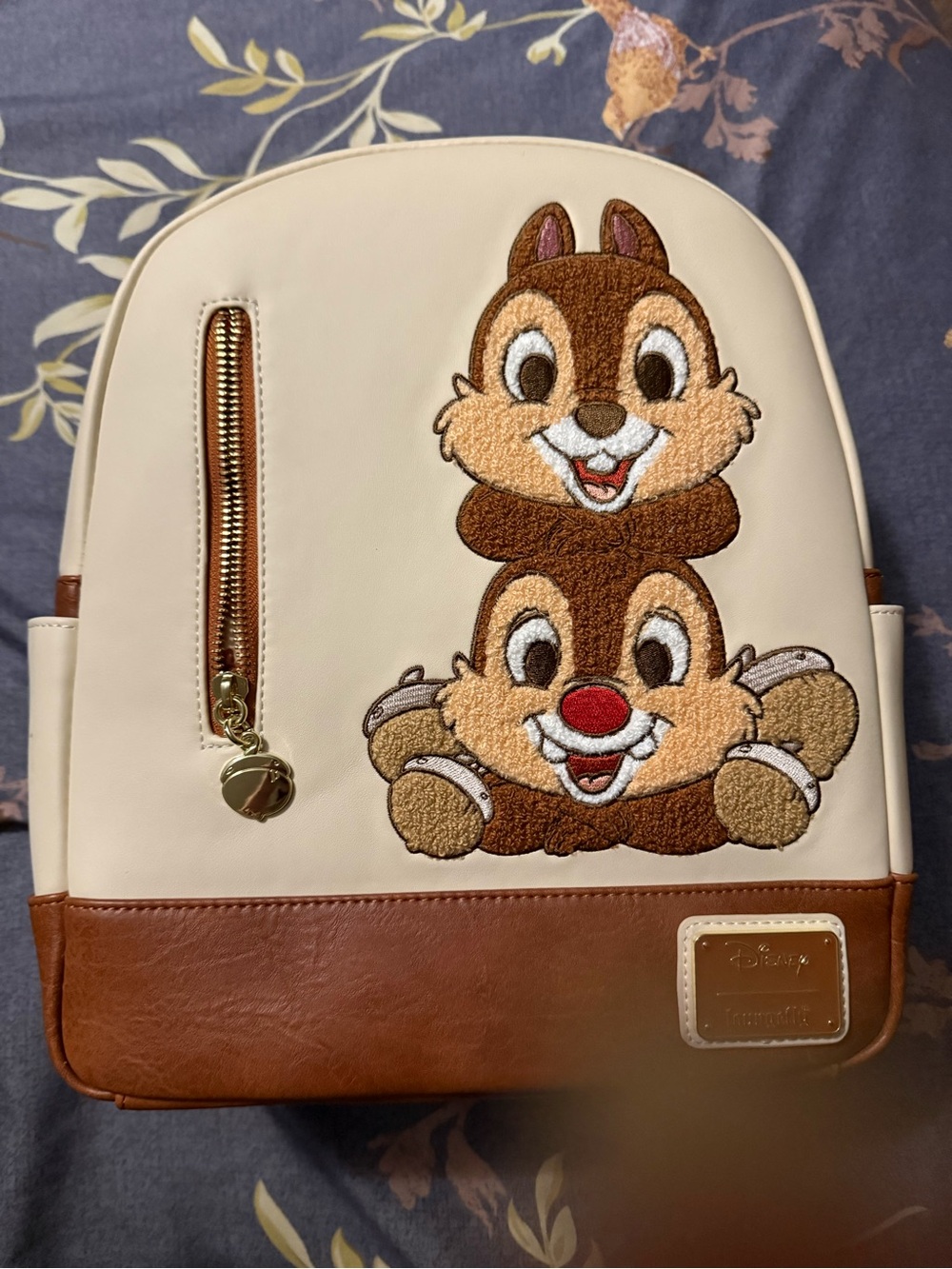 Loungefly Cream and Brown Chip 'n' Dale Stacked Embroidered Mini Backpack